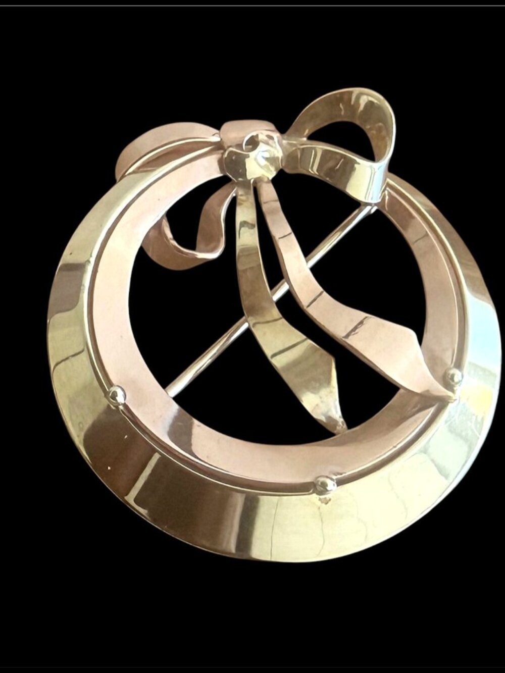 Vintage 14K Yellow Rose Gold Ribbon Bow Brooch Pin 7.1g